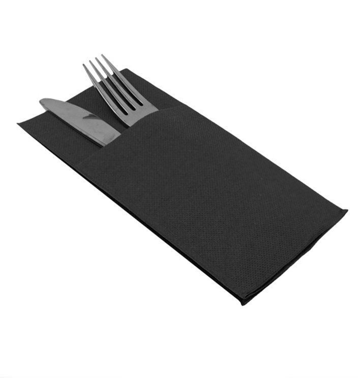 Serviette Kangourou en Papier Molletonnée 40x40cm Noire (480 Utés) Serviette Kangourou en Papier Molletonnée 40x40cm Noire (480 Utés)