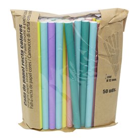 Paille Droite Papier Couleurs Ø1,2cm 20cm (50 Utés)