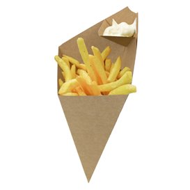Cornet Papier Kraft avec Compartiment Sauce 19,5cm 100g (50 Utés)