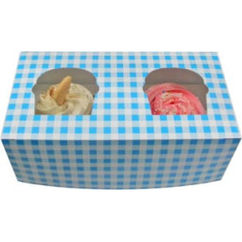 Boîte pour 2 Cupcakes Bleu avec insert (20 Unités)