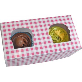 Boîte pour 2 Cupcakes Rose avec insert (20 Unités)