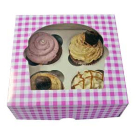 Boîte pour 4 Cupcakes Rose avec insert (20 Unités)