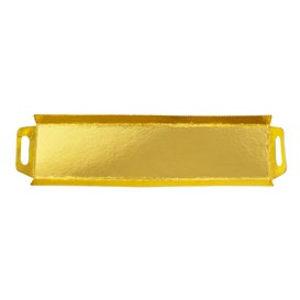 Plateau Rectangle Carton Doré Poignées 32x7,5 cm (100 Utés)