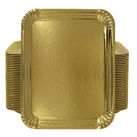 Plat rectangulaire en Carton Doré 16x22 cm (100 Unités)