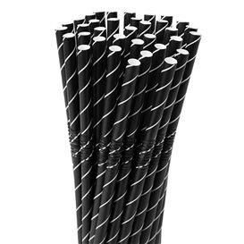 Paille Flexible Papier Noir Ø6mm 230mm (250 Utés)