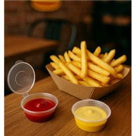 Pot à Sauce Rond avec Couvercle Attaché en Plastique PP Transparent 60ml (1.000 Utés)