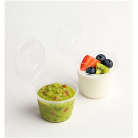Pot à Sauce Rond avec Couvercle Attaché en Plastique PP Transparent 120ml (1.000 Utés)