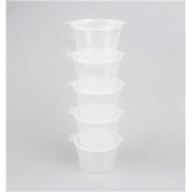 Pot à Sauce Rond avec Couvercle Attaché en Plastique PP Transparent 120ml (1.000 Utés)