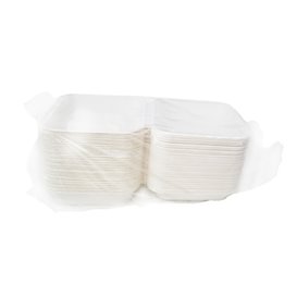 Assiette Porte-Tacos avec Couvercle en Fibre de Pulpe Blanc 3C 20x20x7,5cm (300 Utés)