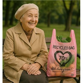 Sac à Bretelles Réutilisable Rose 42x53cm 50µm (1 Kg)