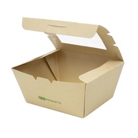Boîte Américaine en Carton Bambou Kraft avec Fenêtre 11,5x9x6,5cm 700ml (200 Utés)