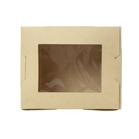 Boîte Américaine en Carton Bambou Kraft avec Fenêtre 11,5x9x6,5cm 700ml (50 Utés)