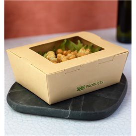 Boîte Américaine en Carton Bambou Kraft avec Fenêtre 11,5x9x6,5cm 700ml (50 Utés)