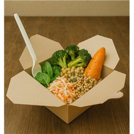 Boîte Américaine en Carton Bambou Kraft 14x12x6,5cm 1300ml (50 Utés)