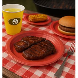 Assiette Plastique PS Réutilisable Plate Rouge Ø220mm (25 Utés)
