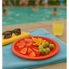 Assiette Plastique PS Réutilisable Plate Rouge Ø220mm (25 Utés)