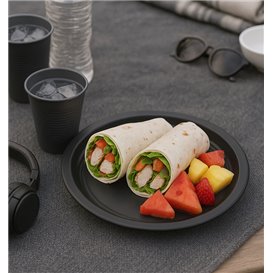 Assiette Plastique PS Réutilisable Plate Noir Ø220mm (25 Utés)