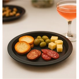Assiette Plastique PS Réutilisable Plate Noir Ø220mm (25 Utés)