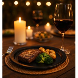 Assiette Plastique PS Réutilisable Plate Noir Ø220mm (300 Utés)