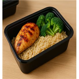 Boîte Rectangulaire en Plastique PP Noire 750ml 17,6x12,4x6cm (50 Utés)