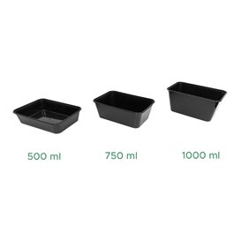 Boîte Rectangulaire en Plastique PP Noire 750ml 17,6x12,4x6cm (50 Utés)