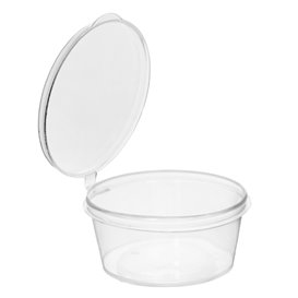 Pot à Sauce Rond avec Couvercle Attaché en Plastique PP Transparent 30ml (100 Utés)