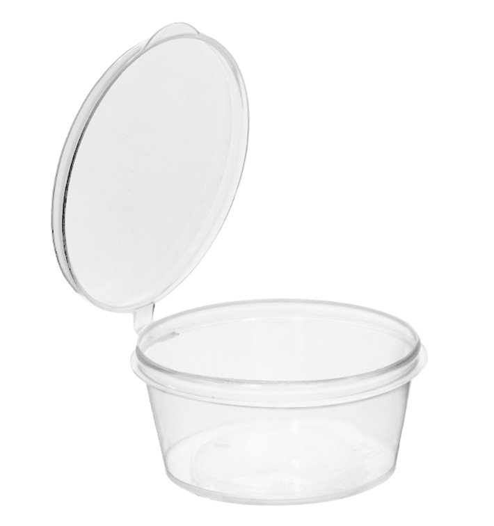 Pot à Sauce Rond avec Couvercle Attaché en Plastique PP Transparent 30ml (100 Utés)