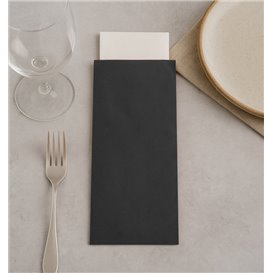 Pochette Porte-Couverts avec Serviette Noir 11x25cm (800 Utés)