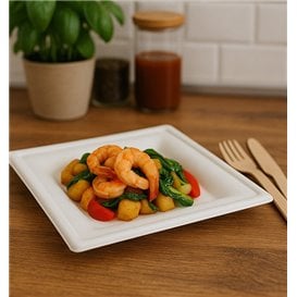 Assiette Carrée en Pulpe de Canne à Sucre Blanc 20x20cm (50 Utés)
