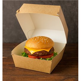 Boîte à Hamburger Carton Kraft Mega Double Fermeture 15,5x15,5x10cm (200 Utés)
