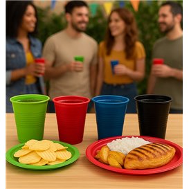 Assiette Plastique PS Réutilisable Plate Bleu Foncé Ø165mm (25 Utés)