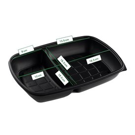 Barquette en Plastique PP Réutilisable Noire 2C 1300ml 28x20x4cm (150 Utés)