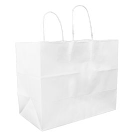 Sac Papier Blanc avec Anses Plates 80g/m² 32+16x27cm (25 Utés)