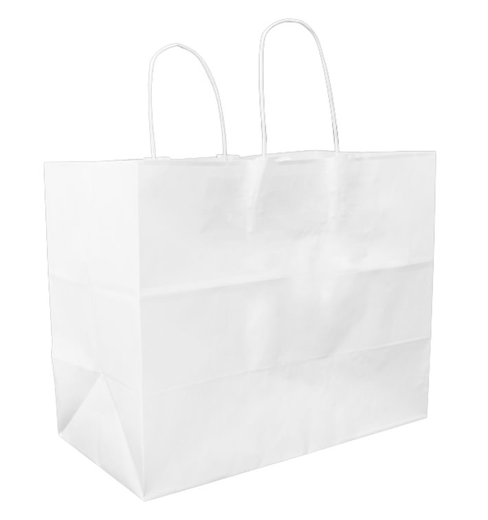 Sac Papier Blanc avec Anses Plates 80g/m² 32+16x27cm (25 Utés) Sac Papier Blanc avec Anses Plates 80g/m² 32+16x27cm (25 Utés)