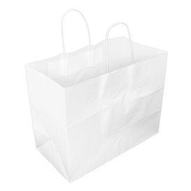 Sac Papier Blanc avec Anses Plates 80g/m² 32+16x27cm (25 Utés)