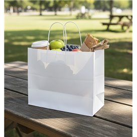 Sac Papier Blanc avec Anses Torsadées 80g/m² 32+16x27cm (25 Utés)