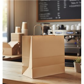 Sac Papier Kraft avec Anses Torsadées 80 g/m² 26+17x26cm (250 Utés)