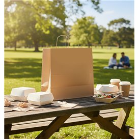 Sac Papier Kraft avec Anses Torsadées 80 g/m² 26+17x26cm (250 Utés)