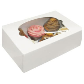 Boîte pour 6 Cupcakes Blanc avec support (100 Unités)