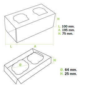 Boîte pour 2 Cupcakes Blanc avec insert (20 Unités)