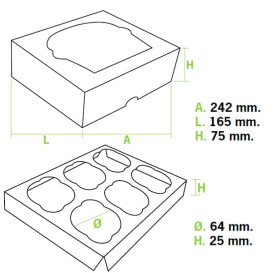 Boîte pour 6 Cupcakes Blanc avec support (100 Unités)