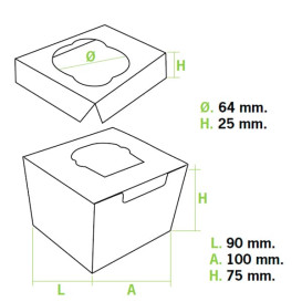 Boîte pour 1 Cupcakes Blanc avec insert (200 Utés)