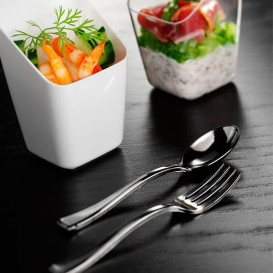 Mini Cuillère Argentée en plastique 10cm (100 unités)