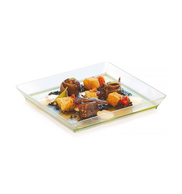 Plateau Vert Eau Transparent Dur 13x13cm 