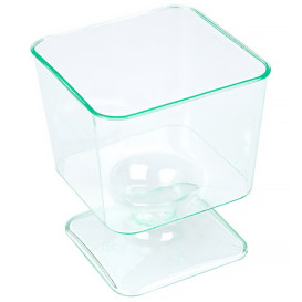 Verre à Pied Plastique Carré Vert Transp. 60 ml 