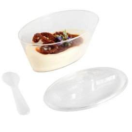 Verrine Plastique Ovale avec Couvercle et Cuillère 10,1x6,1x6cm 