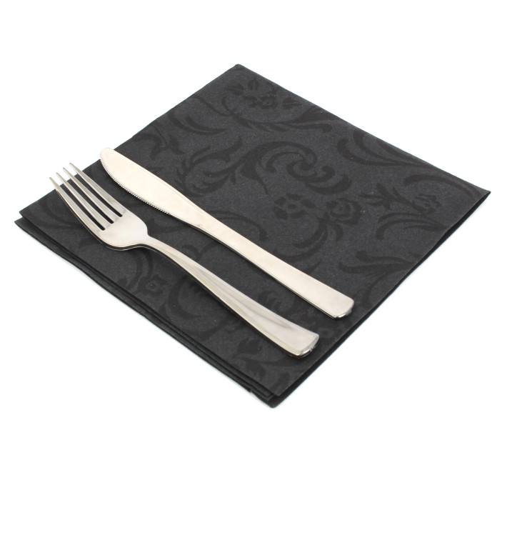 Serviette Damascato en Airlaid Noir 40x40cm Serviette Damascato en Airlaid Noir 40x40cm