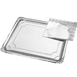 Plat rectangulaire en Carton Argenté 18x24cm (100 Unités)