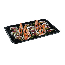 Plateau en plastique Noir avec couvercle 55x37 cm (25 Utés)